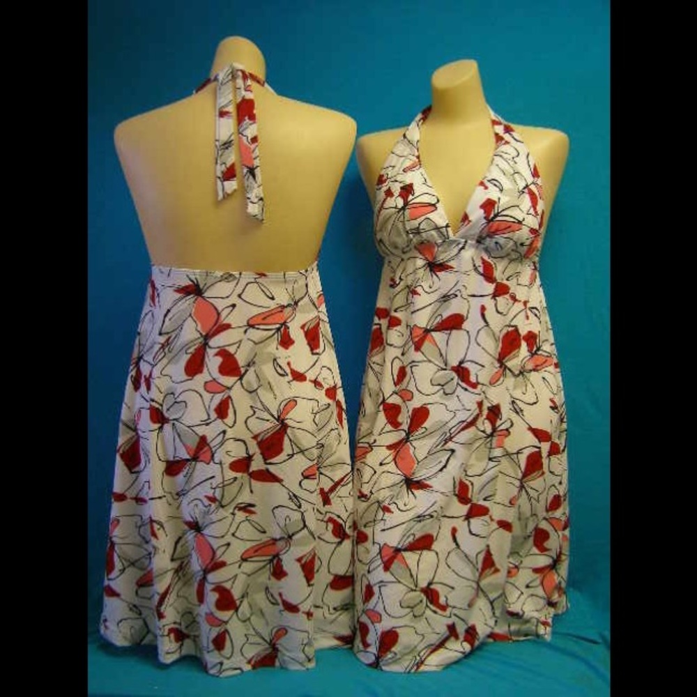 NWT Sundress red white halter built in bra summer spring dress
